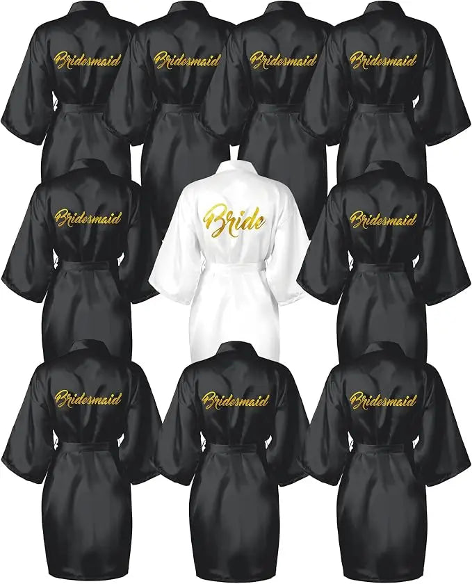 Bridesmaid Robes Satin Bridal Party Embroidered Bride Design, Kimono Sleeves, Smooth Satin Feel, for Getting Ready Photos, Brida