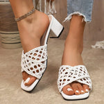 2026 Summer Plus Size High Chunky Heels Modern Sandals Hollow Weave Dressy Outdoor Hot Sale Women's Classics Fashion Slippers