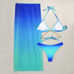 3 Pieces Thong Bikini Set 2026 Swimsuit Women & Kimono Swimwear Sexy Gradient Metal Criss Cross Bathing Suit Cover Up Bikinis