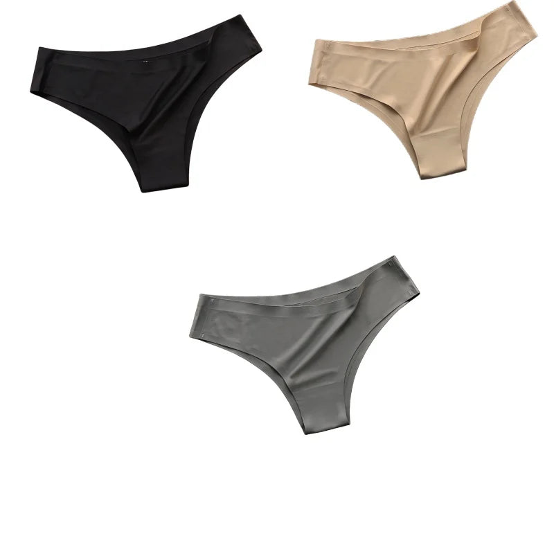 3Pcs/Set Women's Smooth Ice Silk Briefs Low-Rise Ice Silk Brazilian Panties No-Show Breathable Underwear Seamless Bikin