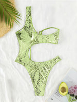 S - XL Asymmetric Printed Cut Out One Piece Swimsuit Women Swimwear Female One Shoulder Padded Bather Bathing Suit Swim K7318