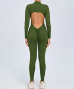 Hearuisavy Summer V Back Sports Jumpsuit Yoga Clothes Rompers Women Long Sleeveles Workout Bodysuits Backless One-piece Suit