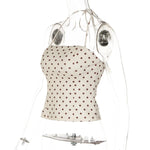 FDYOUI Sexy Halter Neck Polka Dot Tank Tops 2026 Women Lace-up Backless Slim Corset Camisoles Ladies Summer Crop Top Streetwear