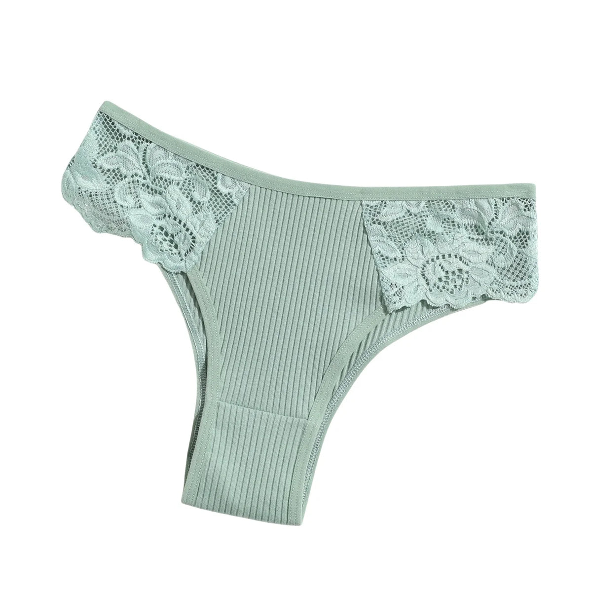 1 Pack Women's Lace Trim Ribbed Cotton Panties Breathable Low-Waist Briefs Sexy Side Lace Lingerie Skin-Friendly Underwear S-L