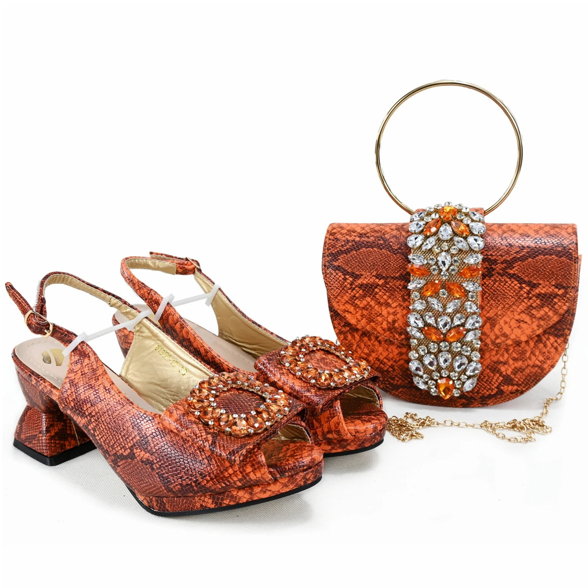 Doershow African fashion Italian Shoes And Bag Sets For Evening Party With Stones ORANGE Italian Handbags Match Bags! Hgv1-5