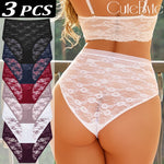 FINETOO 3PCS Women Lace Panties Sexy Hollow Underpants Sexy High Waist Lace Panty Elegant& Romantic Ladies Breathable Underwear