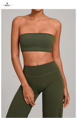 Padded Backless Bandeau Sports Bra Gym Women Crop Tube Top Seamless Yoga Top Sexy Workout Sportswear Push-up Fitness Underwear
