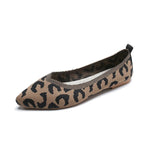 Elegant Leopard Knitted Ballet Flats Woman Pointed Toe Mesh Moccasins Ladies Fashion Walking Loafers Slip-on Soft Driving Shoes