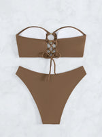 Women's Sexy Thong Brazilian Bikini Two-piece Swimsuit Brown Low Waist Bandeau Swimwear 2024 String Bathing Suits Beach Wear