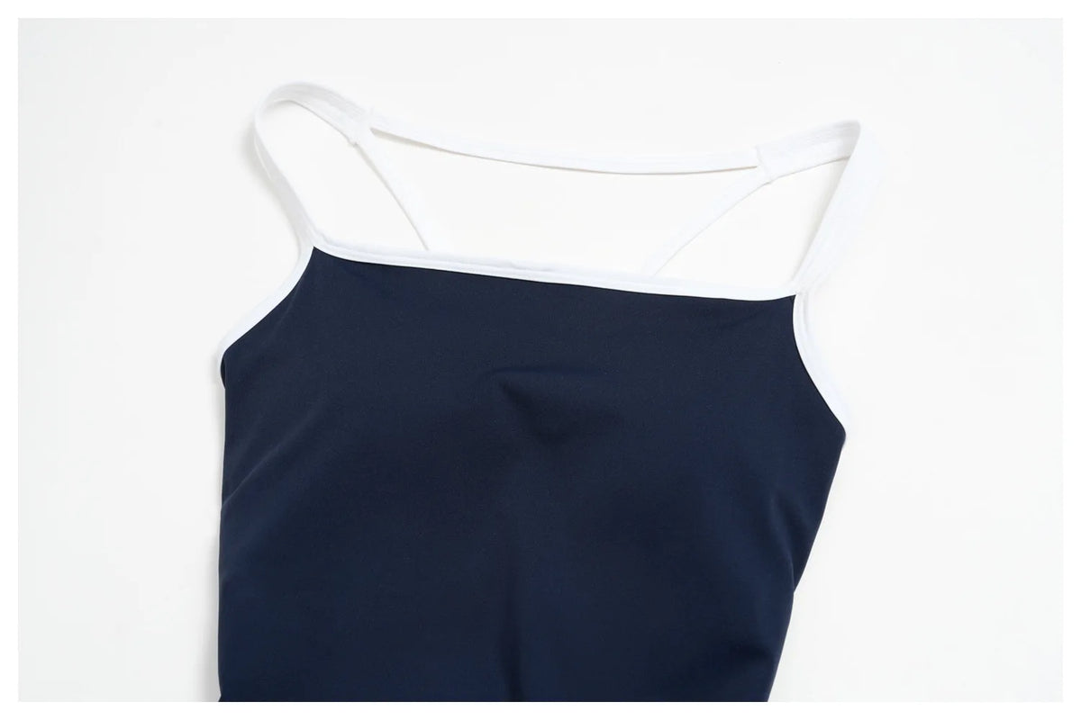 Tight Fitting One-piece Yoga Suit Women Color Bloack Square Collar Hollow Out Backless Butt-Lifting Gym Sports Short Jumpsuit