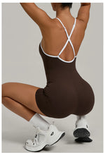 Spring/summer Women's Contrasting Yoga Jumpsuit Hollow Out Cross Back Camisole One Piece Sports Suit Hip Lifting Fitness Romper