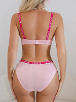 Simple Pink Women Bra Set Letter Strap Underwire Push Up Brassiere Sweet Bow Daily Wear Underwear Set