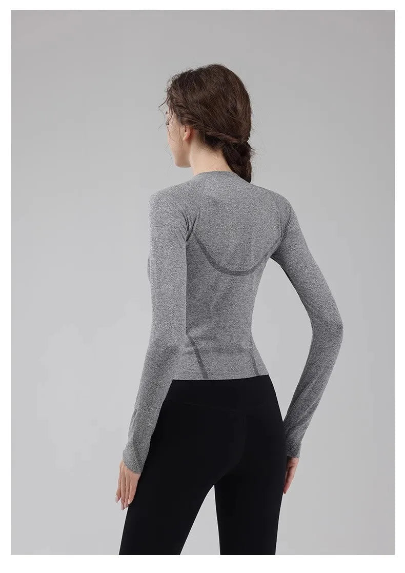 Women's round Neck Fitness Top for Autumn Running Training Pilates Yoga Workout Clothing Comfortable Training Top