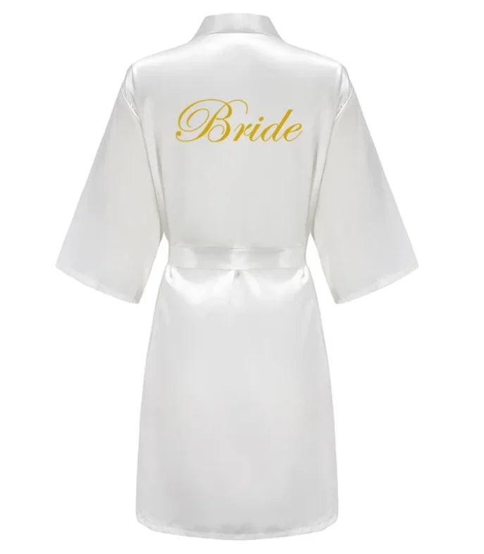 new bride bridesmaid robe with white black letters mother sister of the bride wedding gift bathrobe kimono satin robes