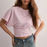 Women Solid Color Round Neck T-Shirt Breathable Casual Top Summer Short Sleeve Pullover Tee for Work Daily Wear Parties