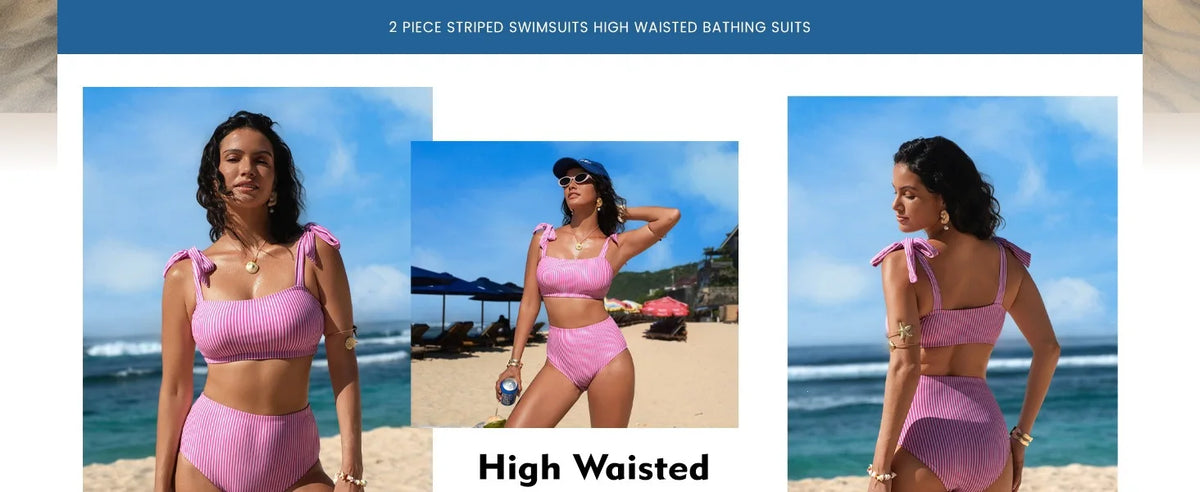 Striped Bikini Women Sexy High Waist Split Swimsuit Lace Up Bikini Set Summer Two-piece Beachwear Bathing Suit Thong Biquinis