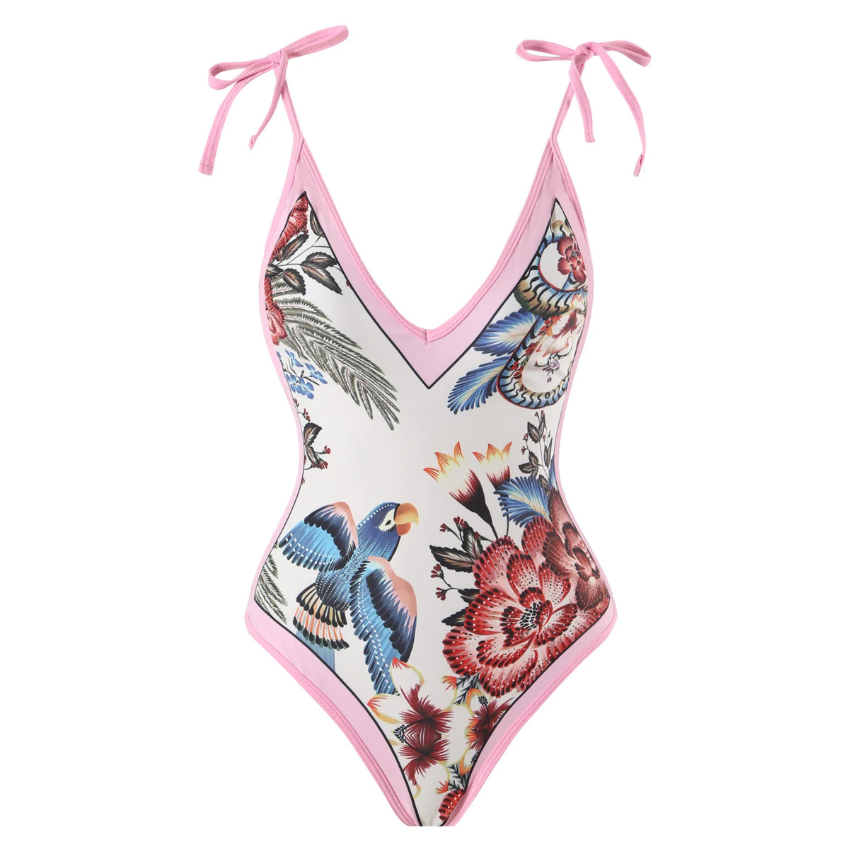 Sexy One-piece Swimsuit with Skirt Swimwear Women Flower Bird Print Body Bathing Suit Beach Swim Pool 2024 Female Swimming Suit