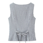 New French Striped Old Money Style Waist-Slimming Sleeveless Vest Top Small Tank Top For Woman Charming Casual Elegant BXUR