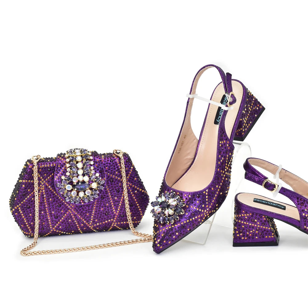 doershowbeautiful Italian Shoes And Bag Sets For Evening Party With Stones Italian Leather Handbags Match Bags!HGH1-1