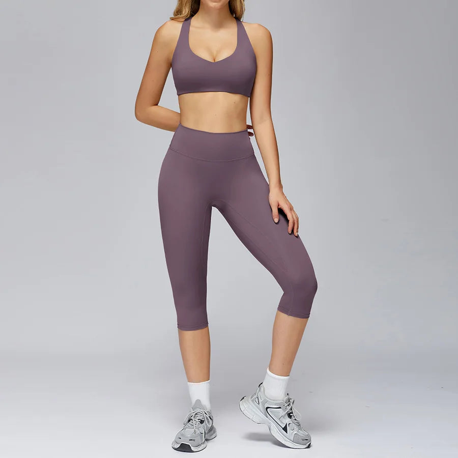 New yoga set 2 pieces gym set Women Long Sleeve Sports Shirts Sports Bra Leggings Suit Fitness Running Workout Suits Tracksuit