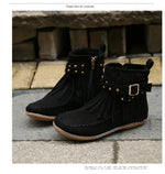 Vintage Women Boots Suede Ankle Boots Fringe Women Shoes Winter Boots Women Side Zipper Casual Shoes Ladies Snow Boot