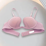 Purple deep V gather top bra women's big bust show small soft underwire bra sexy mesh bra