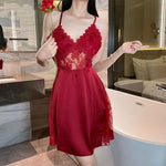 2026 New Sexy Camisole Nightgown Women's Lace Home Sleepwear Satin Deep V Backless Luxury Camisole Sleepwear Plus Size Red Black