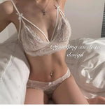 MOYISUFrench Ultra Fina Sexy Tushy Conjunto Encaje Sin Aro Sensual Transparente Bralette Pantaleta Ajuste Perfecto Talla S-XL