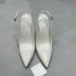Women White Patent Leather Slingback Pumps Pointed Toe Thin Stiletto High Heels Buckle Strap Dress Shoes for Wedding Party Offic