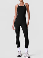 High Stretch Body Shaping Yoga Jumpsuit Women Black Patchwork Hollow Out Back Cross Fitness Sports One Piece Workout Bodysuits