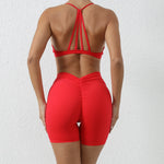 Women's 2-Piece Yoga Sets High Waist Seamless ShortsHip-Lifting & Backless Gym Leggings Quick Dry Workout Fitness Suits