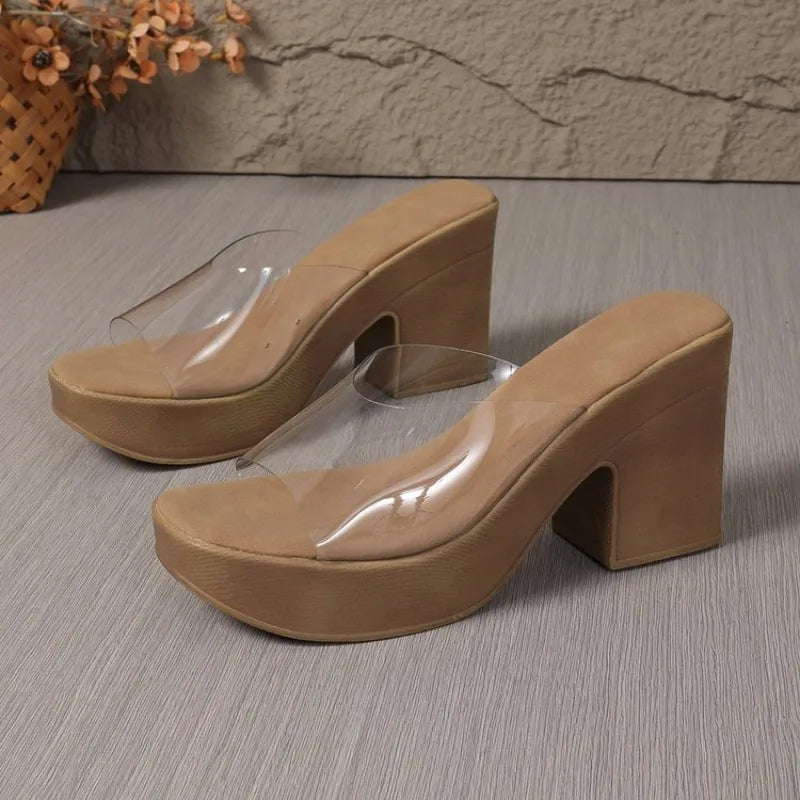 Pvc Strap Platform Super High Heel Sandals Women Summer 2026 Heigh Increase Thick Bottom Slippers Woman Slides