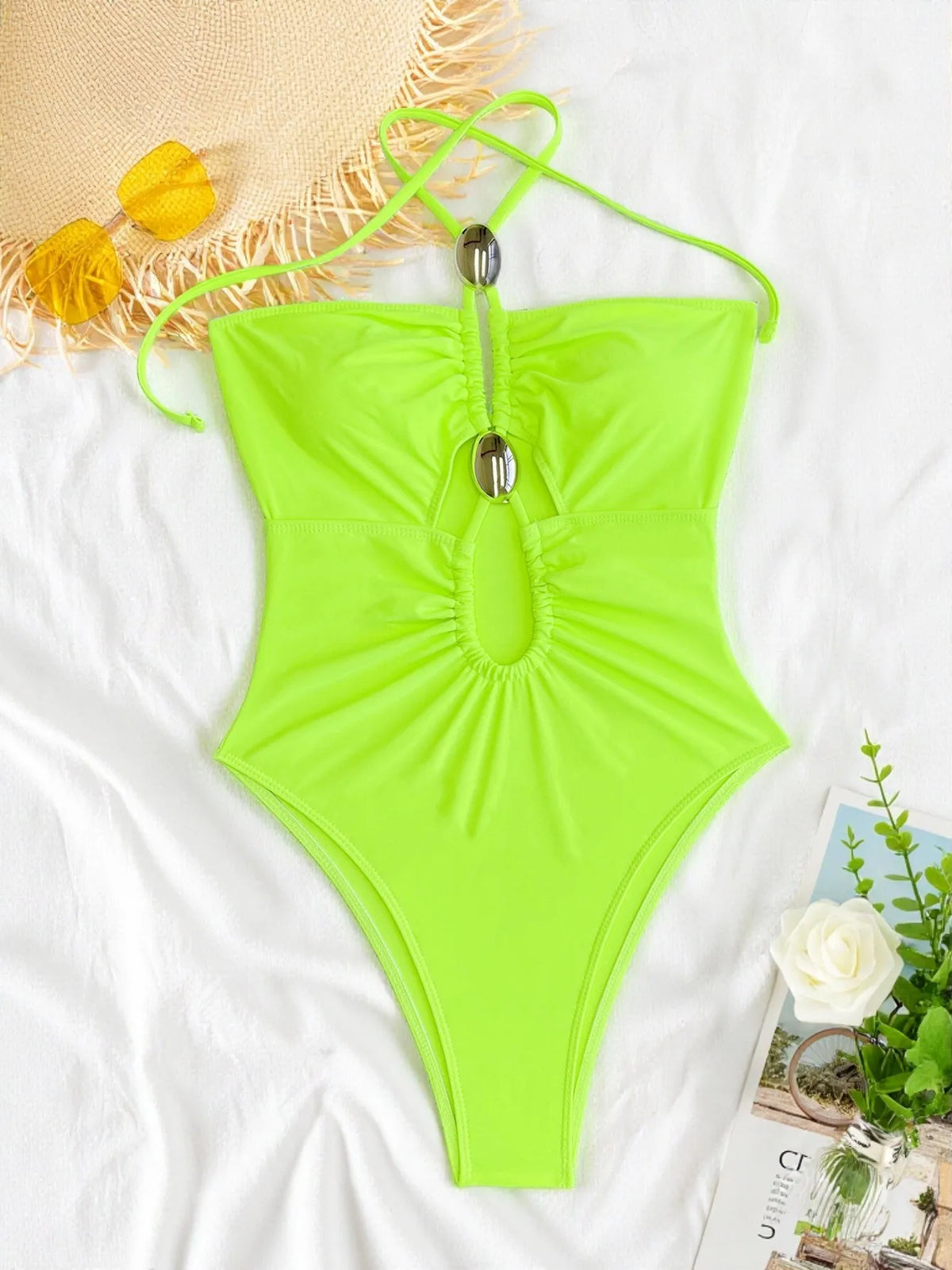sexy hollow out halter swimsuit one piece high waist bikini swimwear bodysuits women biquini bathing suits tankini trikini