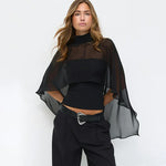 FDYOUI Woman Black Corset with Cover-ups 2-piece Sets Chic Sexy Hollow Out Evening Party Tops Female Blouses Shirts High Street