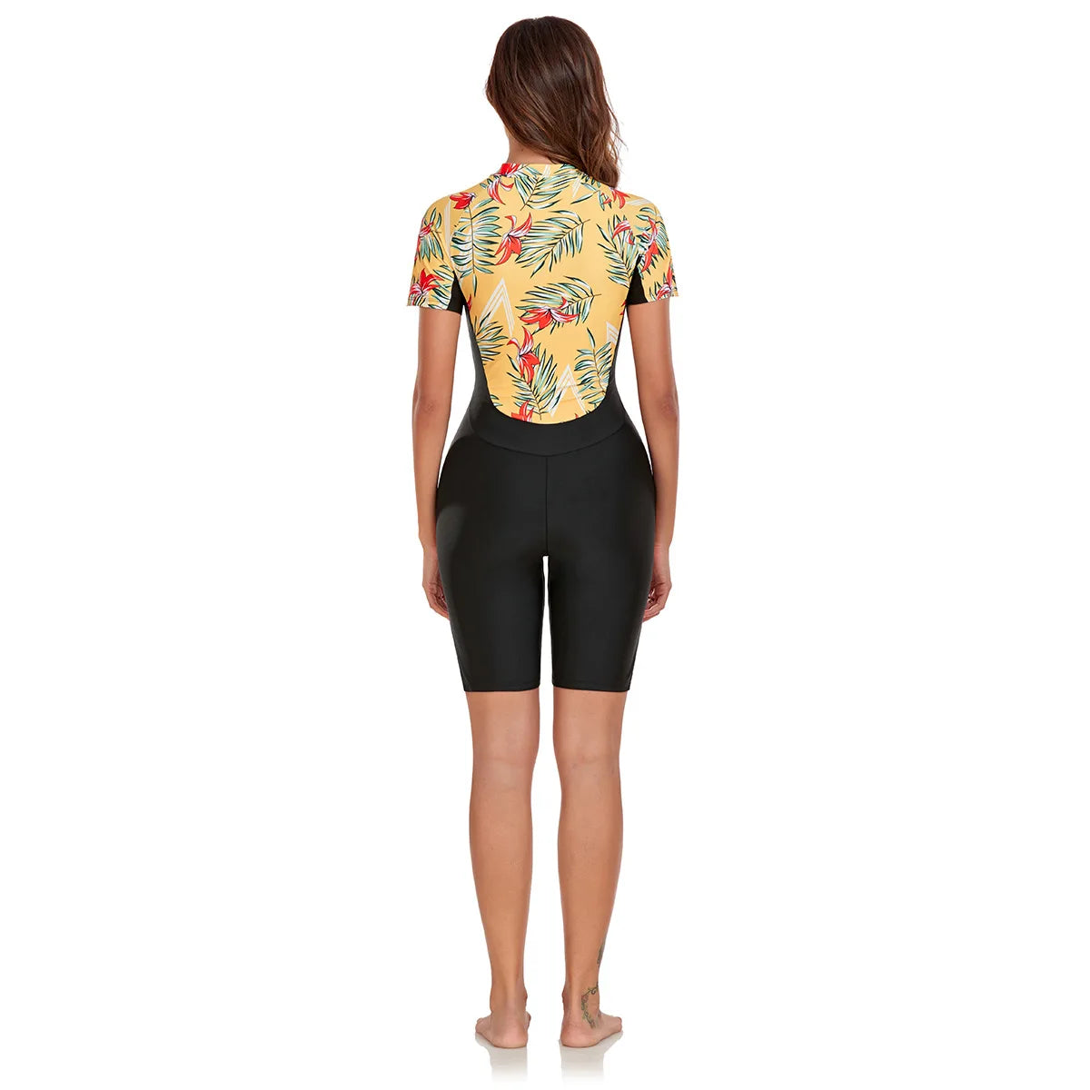 Vintage Leaves Print Patchwork One Piece Swimsuit Women 2025 Sports Front Zipper Slim Swimwear Athletic Bathing Suit Monokini