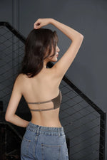 Sexy Japanese Satin Halter Bra Strapless Seamless Two-Way Wear Adjustable Comfort Back Fit Wirefree Lingerie Set S-XL MOYISU Bra