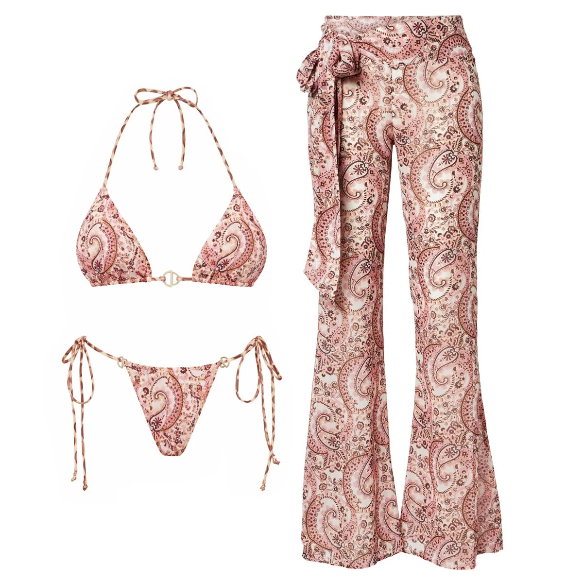 2Pcs Printed Swimsuit Women Sexy Bikini Push Up Swimwear Bandeau Biquini Female Hollow Bathingsuit Micro Swimming Suit Beachwear
