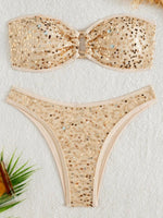 Shiny Sequins Mesh Bandeau Bikini Female Swimsuit Women Swimwear Two-pieces Bikini Set Brazilian Bathing Suit Swim Beach Wear