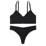 Cotton Female Underwear Set Short skin care kits Ribbed Brassiere Sexy Thong Low Waist Panties Women Seamless Bra Lingerie Set