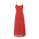 Foridol Polka Dot Printed Vintage Red Summer Dress Women Sleeveless Strappy Midi Boho Vestidos Spring Straight Beach Sundress