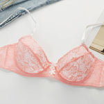 New Women's Underwear Set Lace Pink Flower Sexy Ultra Thin Underwear 2-piece Set Bra And Thongs Push Up Bra MR2643
