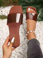 Women Fashion Sandals 2026 New Summer Flat Shoes Square Toe Slip-on Girls Indoor Street Slippers Plus Size Beach Slides