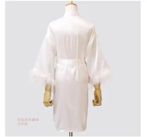Women FEATHER Bride Bridesmaid Wedding Robe Satin Kimono Bathrobe Gown Nightwear Embroidery Letter Nightgown V-Neck Lingerie