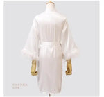 Women FEATHER Bride Bridesmaid Wedding Robe Satin Kimono Bathrobe Gown Nightwear Embroidery Letter Nightgown V-Neck Lingerie