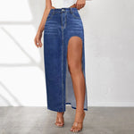Women's Casual High Waisted Denim Skirt Side Split Casual Sexy Nigh Out Long Maxi Cargo Denim Skirt Summer New Y2k Streetwear