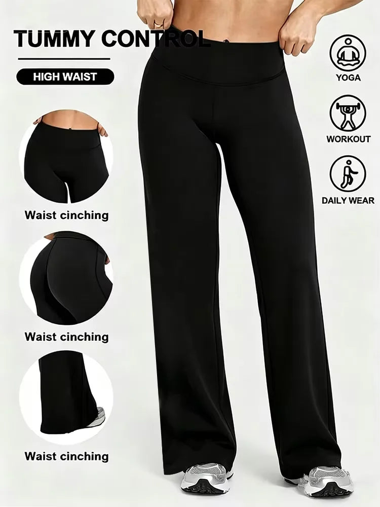Women's Nude Feel Casual Straight Leg Pants Soft Slim Fit Wide Leg Yoga Trousers Running Gym Active Long Pants Plus Size Clothes