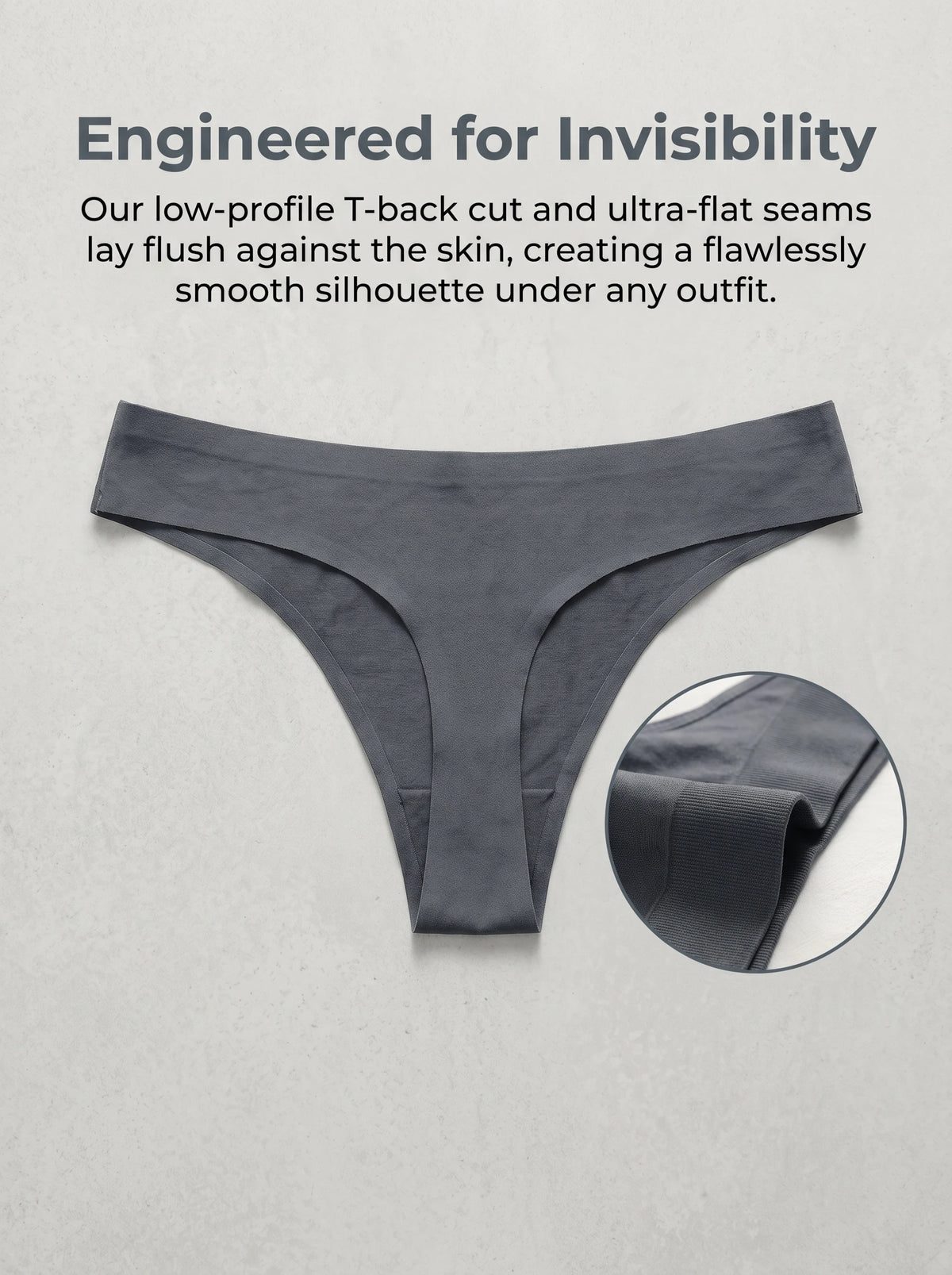 Low-rise Thong Women Grey Seamless Briefs Stretchy Ribbed Waistband Soft Breathable No Digging In Comfortable Underwear M401