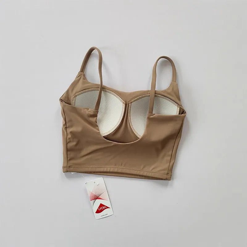 Women's yoga sports bra, small camisole vest integrated fixed gathering sports and fitness bra