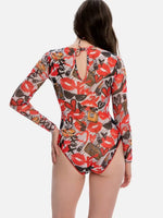 2026 New Women's Patchwork One-Piece Swimsuit Long Sleeve Sports Swimwear Sexy Backless Beach Wear Bather Surfing Suit
