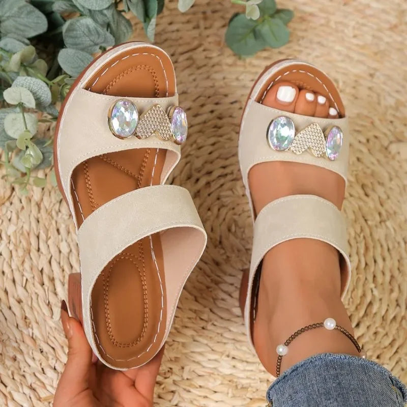 High Heel Sandals for Women 2026 Summer Thick Sole Square Heeled Slippers Chunky Platform Shoes